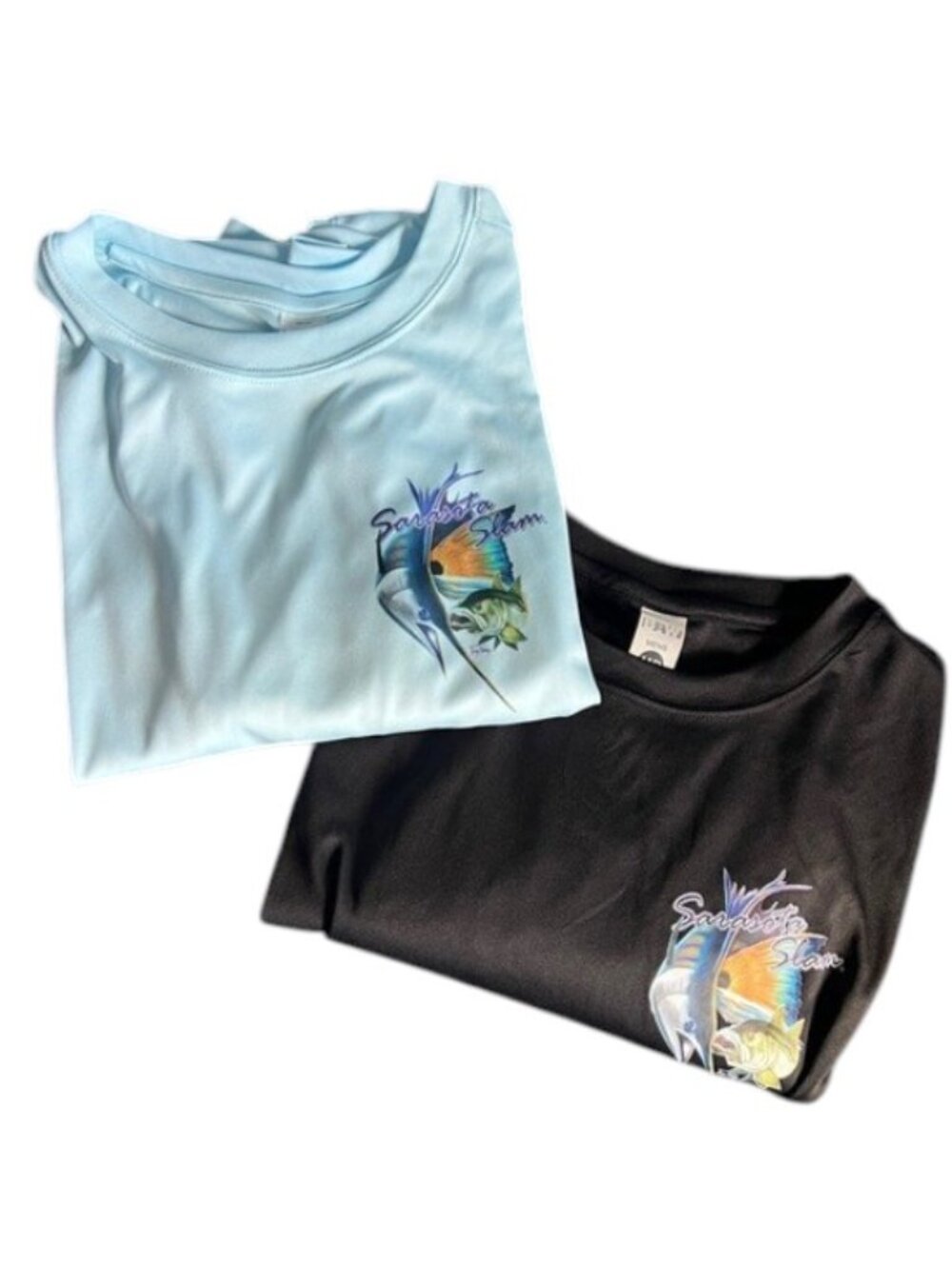 BAW Sarasota Slam Fishing Shirts Mens M 2pc Lot Coastal Performance Fish Graphic